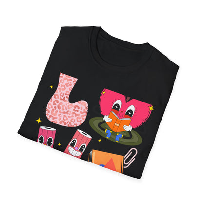 Groovy Leopard 'L' Back to School T-Shirt | Whimsical Reading Apple & Pencil Pals Tee | Fun Teacher Student Gift Idea