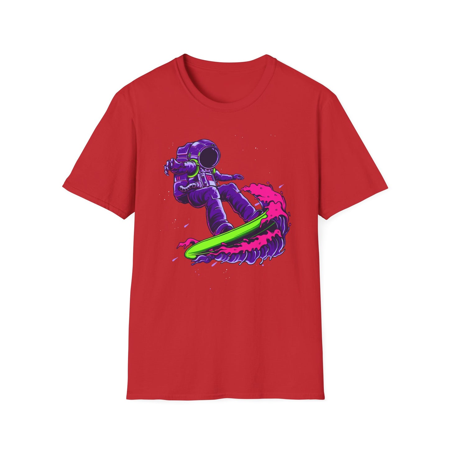 Vibrant Astronaut Surfing T-Shirt - Epic Space Wave Design for Sci-Fi & Surf Lovers | Unique Cosmic Apparel