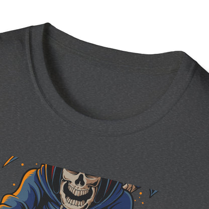 Epic Grim Reaper Biker T-Shirt | 'Death Race' Skeleton Motorcycle Graphic Tee for Bold Riders & Edgy Streetwear Fans