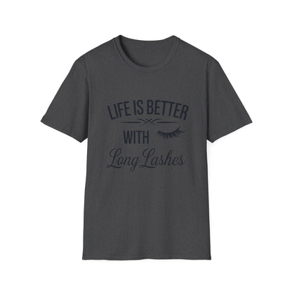 Life is Better with Long Lashes T-Shirt | Chic Eyelash Beauty Tee for Women & Lash Techs | Fabulous Makeup Lover Gift