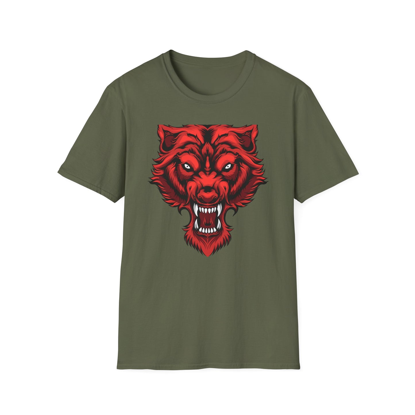 Fierce Red Snarling Beast T-Shirt: Unleash Your Inner Power - Aggressive Wolf Head Graphic Tee