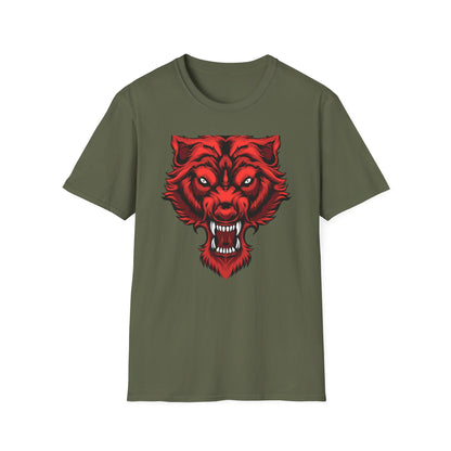 Fierce Red Snarling Beast T-Shirt: Unleash Your Inner Power - Aggressive Wolf Head Graphic Tee