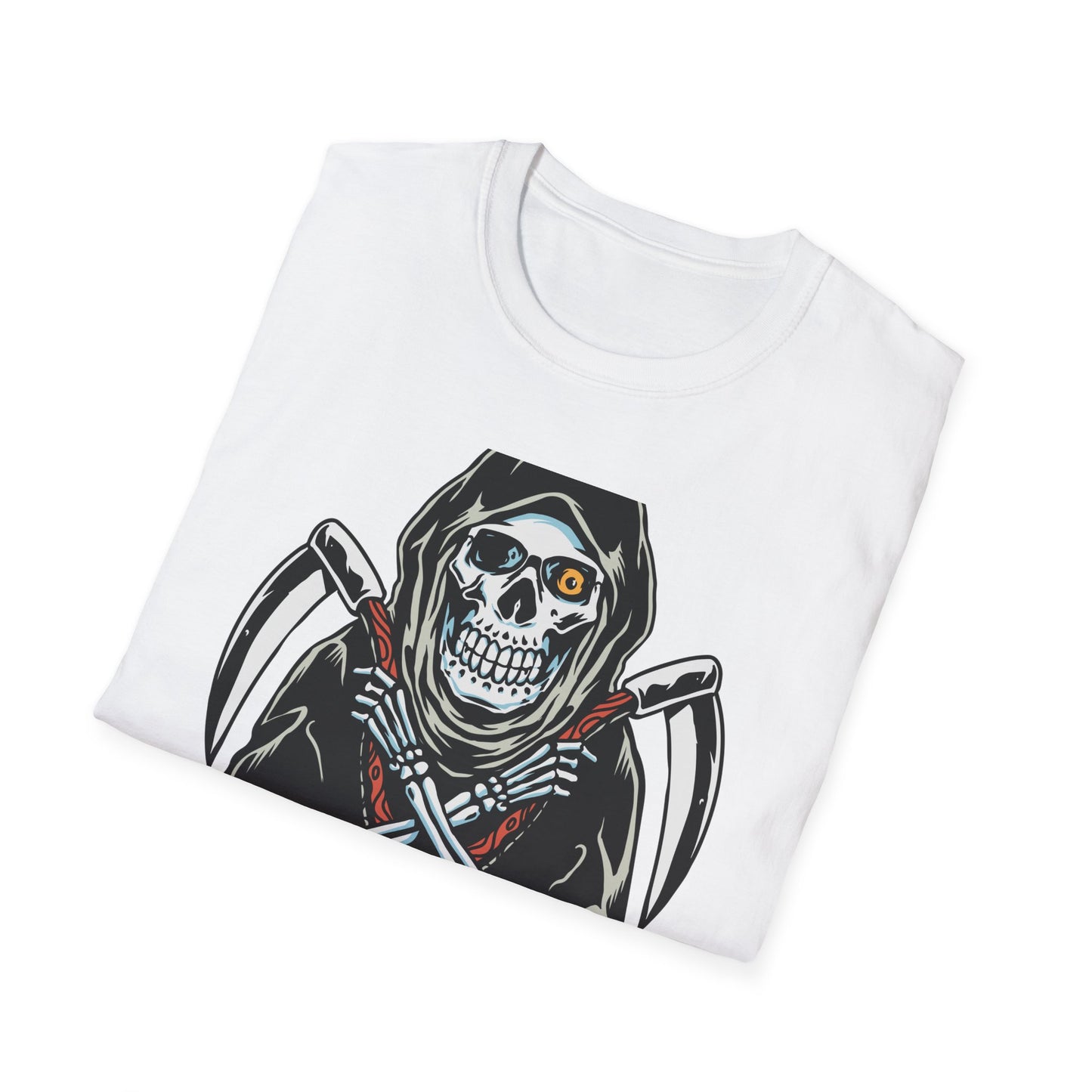 Epic Grim Reaper T-Shirt: Skull & Scythes Design. Bold Gothic Halloween Tee for Men & Women. Unleash Your Inner Darkness!