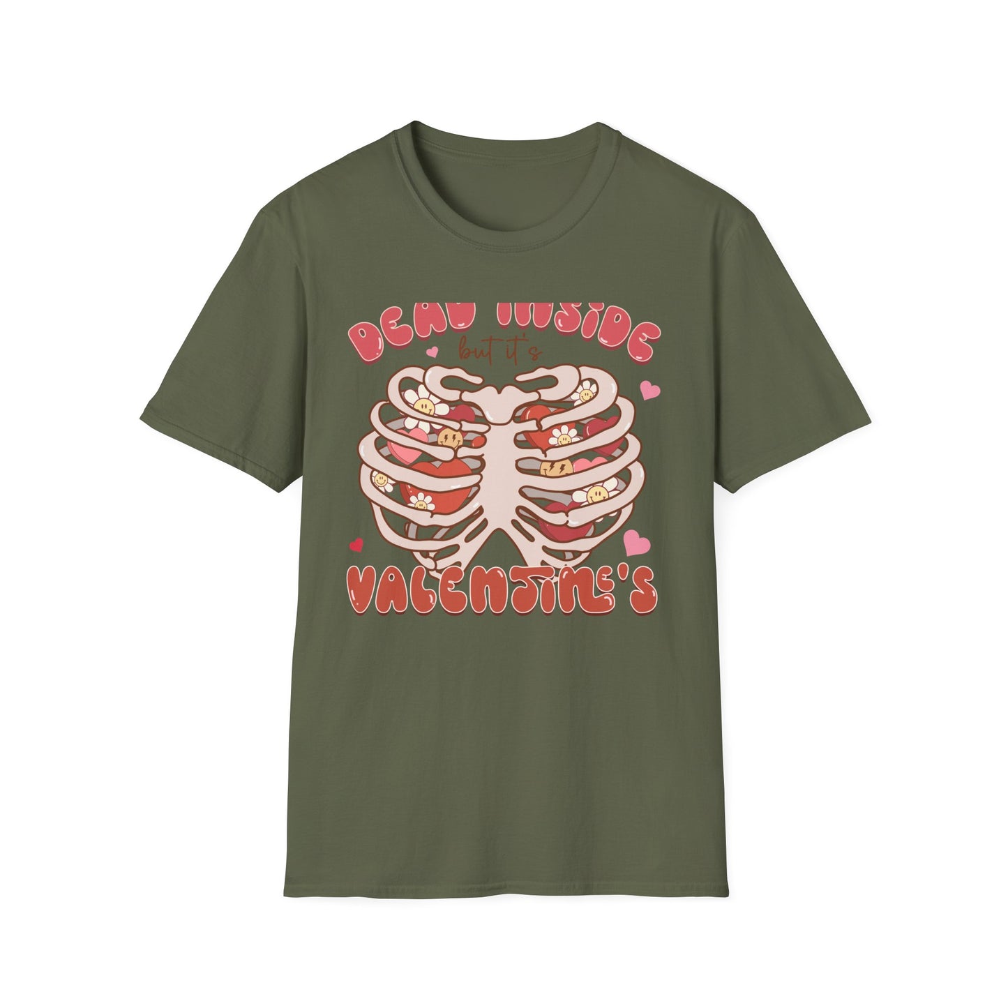 Trendy Dead Inside But Valentine's T-Shirt - Cute Goth Rib Cage Hearts & Daisies Tee | Unique Anti-VDay Humor Gift