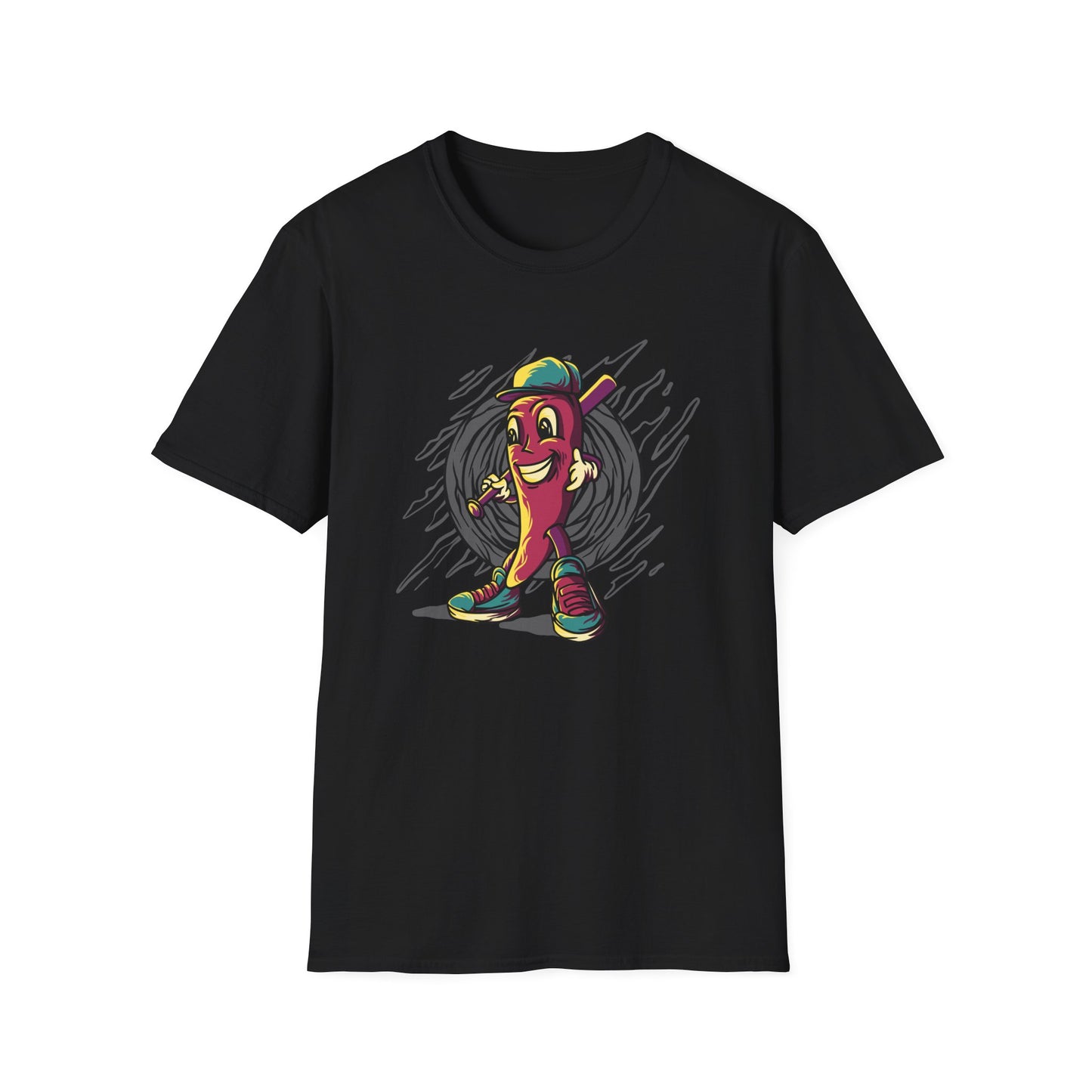 Epic Chili Pepper Baseball Player T-Shirt - Vibrant Cartoon Hot Pepper Tee for Sports Fans | Unique Game Day Apparel