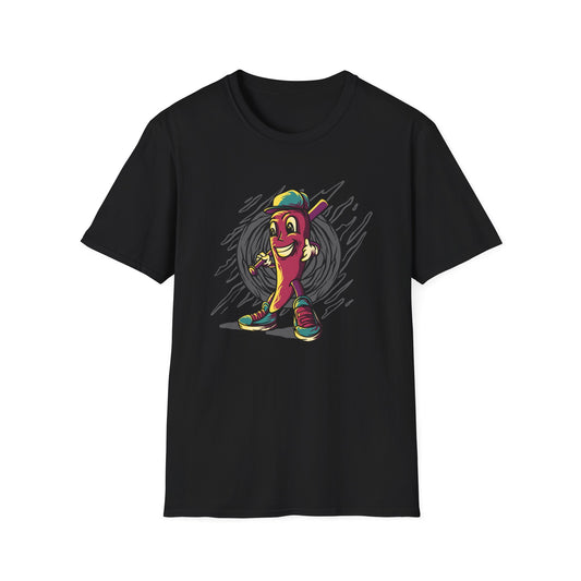 Epic Chili Pepper Baseball Player T-Shirt - Vibrant Cartoon Hot Pepper Tee for Sports Fans | Unique Game Day Apparel