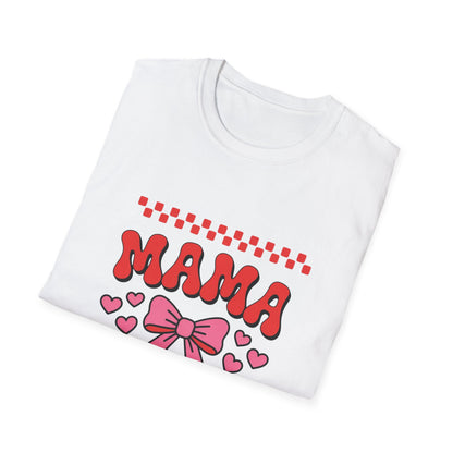 Vibrant Groovy Mama T-Shirt for Mom | Pink Bow, Hearts & Checkerboard | Chic Mother's Day Gift