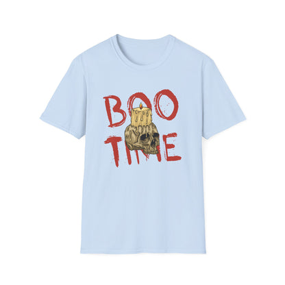 Spooky 'Boo Time' Skull Candle Halloween T-Shirt | Hauntingly Cool Graphic Tee for Men & Women | Unique Gothic Fall Apparel