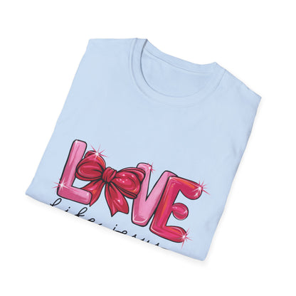 Sparkling LOVE Like Jesus T-Shirt | Vibrant Pink Bow Faith Tee | Women's Christian Inspirational Gift