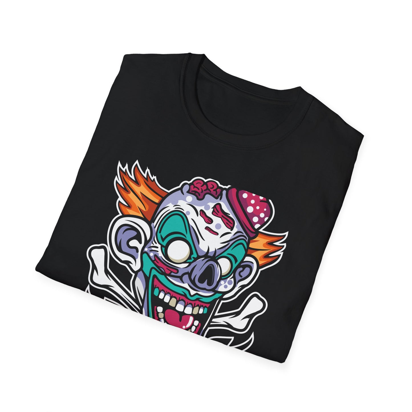 Spooky Zombie Clown Skull T-Shirt - Creepy Horror Fan Graphic Tee for Halloween & Edgy Style