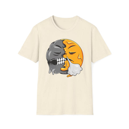 Vibrant Sleepy Skull Moon T-Shirt | Edgy Celestial Vapor Graphic Tee - Unique Streetwear Art