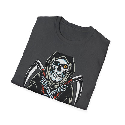 Epic Grim Reaper T-Shirt: Skull & Scythes Design. Bold Gothic Halloween Tee for Men & Women. Unleash Your Inner Darkness!