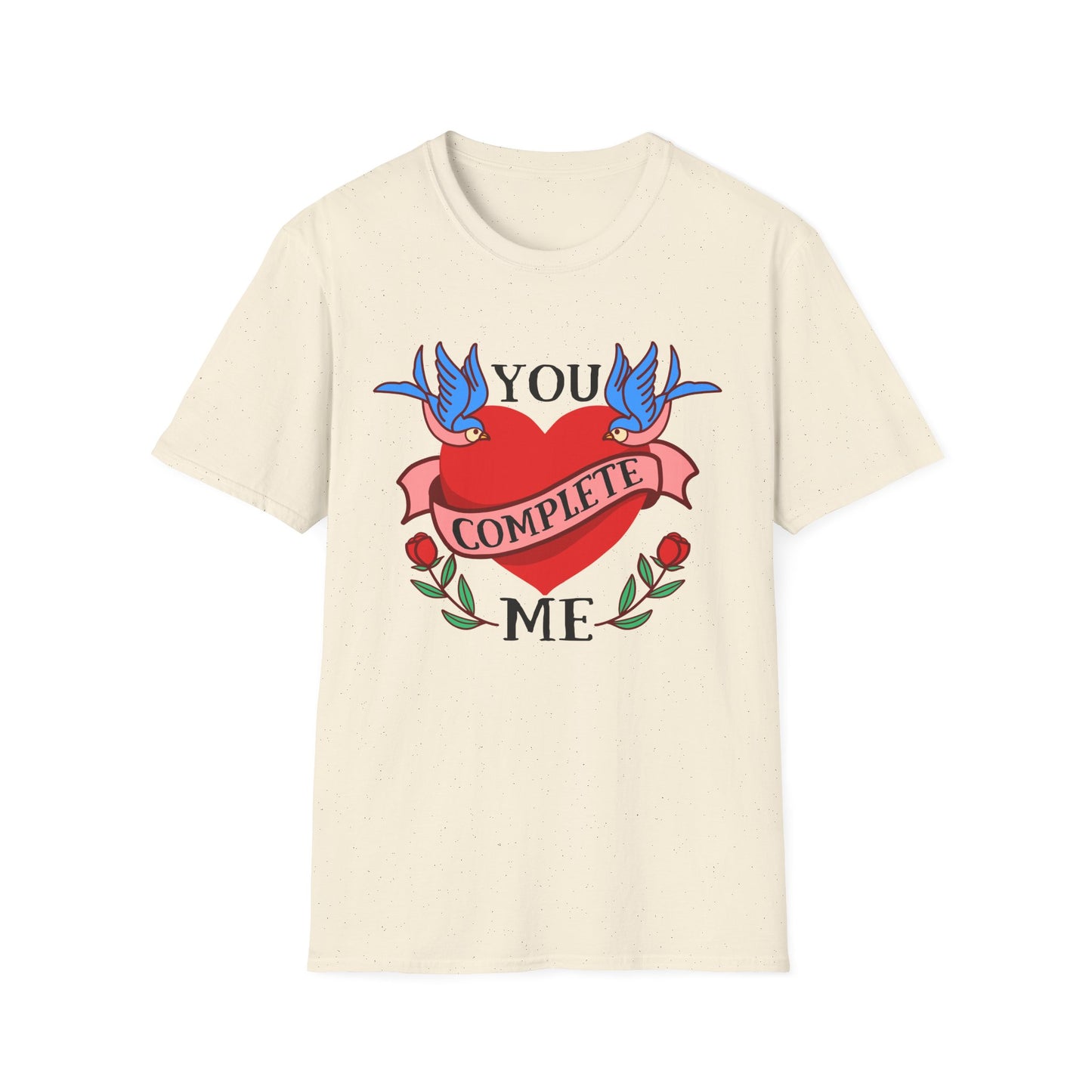 Stunning "Complete" Vintage Tattoo Heart T-Shirt - Romantic Swallows & Roses Design | Perfect Couple's Love Tee