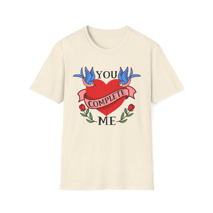 Stunning "Complete" Vintage Tattoo Heart T-Shirt - Romantic Swallows & Roses Design | Perfect Couple's Love Tee
