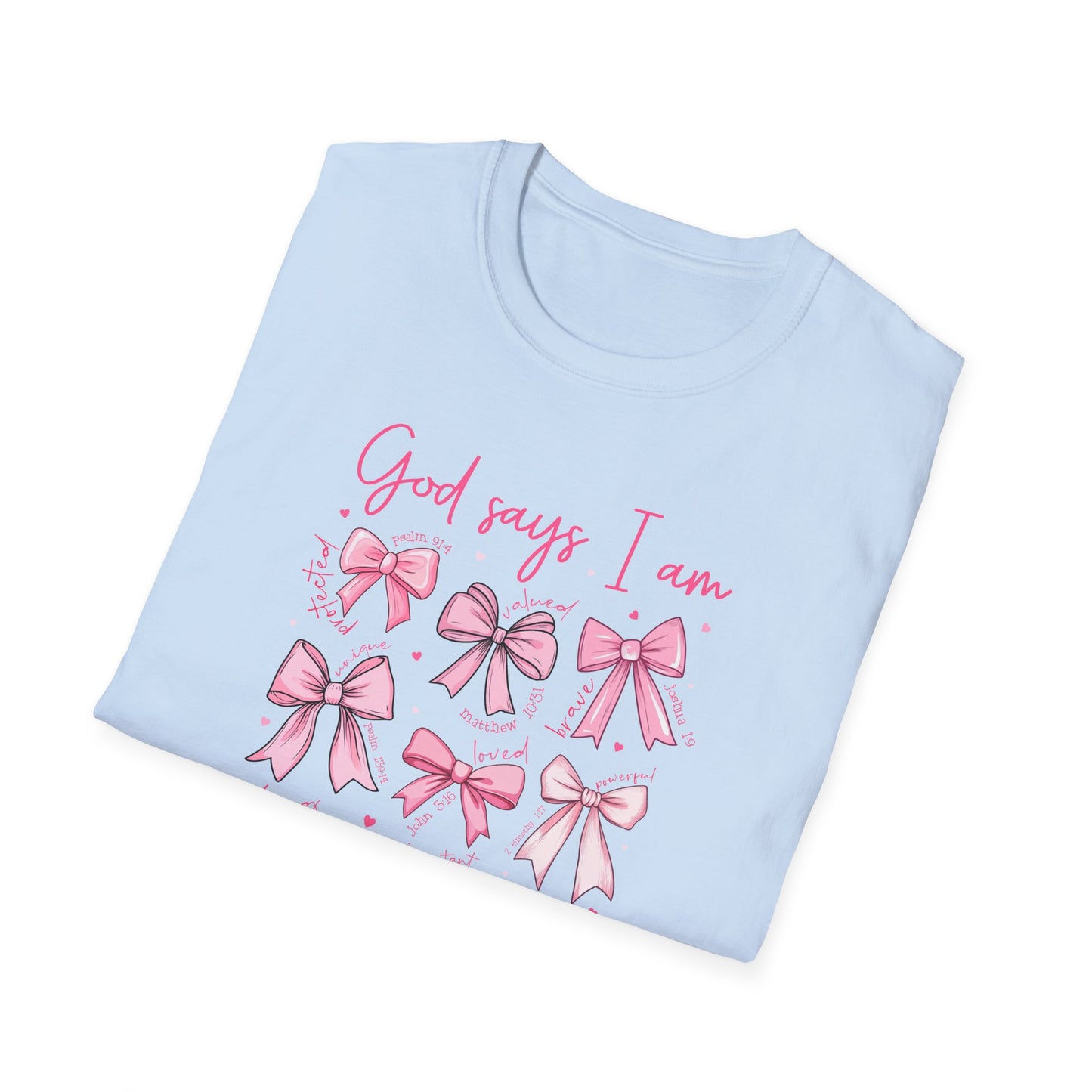 Powerful "God Says I Am" Christian T-Shirt for Women | Inspiring Bible Verse & Pink Bows Tee | Empowering Faith Gift