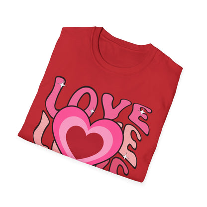 Groovy Pink Love Heart T-Shirt | Retro Y2K Sparkle Tee | Adorable Valentine's Day Gift for Her & Him