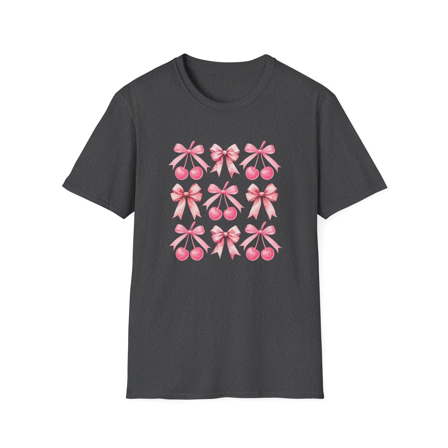 Chic Pink Bow & Cherry Heart T-Shirt | Adorable Coquette Aesthetic Tee | Sweet Girly Fashion Top for Women & Teens
