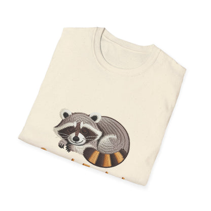 Adorable "Snack Fueled" Sleeping Raccoon T-Shirt | Cozy Animal Lover Tee - Perfect Funny Gift for Foodies & Nappers!