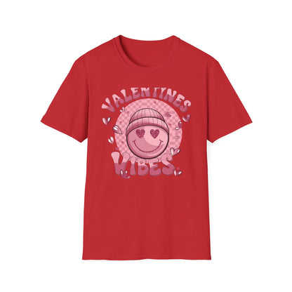 Sparkly Heart Eyes Smiley Valentines Vibes T-Shirt | Trendy Groovy Pink Love Tee for Her
