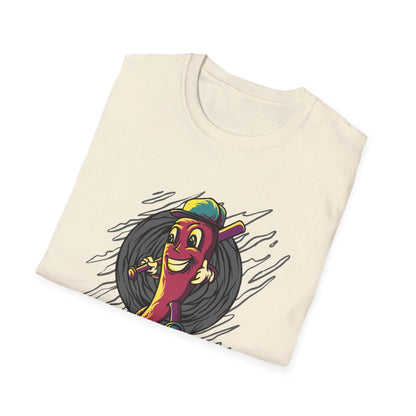 Epic Chili Pepper Baseball Player T-Shirt - Vibrant Cartoon Hot Pepper Tee for Sports Fans | Unique Game Day Apparel