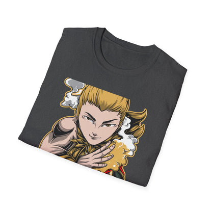 Captivating Mythic Hero T-Shirt | Dynamic Golden Warrior Anime Style Graphic Tee for Gamers & Fantasy Fans