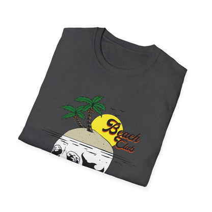 Skull Island Beach Club T-Shirt | Unique Tropical Retro Summer Vacation Tee | Edgy Palm Tree Sunset Graphic