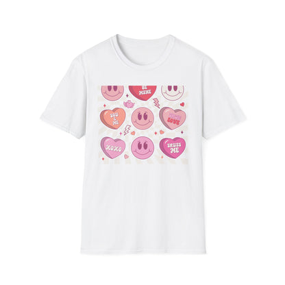 Groovy Retro Valentine's T-Shirt | Adorable Conversation Heart & Smiley Face Design | Trendy Love Core Aesthetic Tee