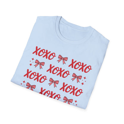 Adorable XOXO Bows & Sparkles T-Shirt | Sweet Hugs & Kisses Valentine's Day Tee for Women | Charming Romantic Gift