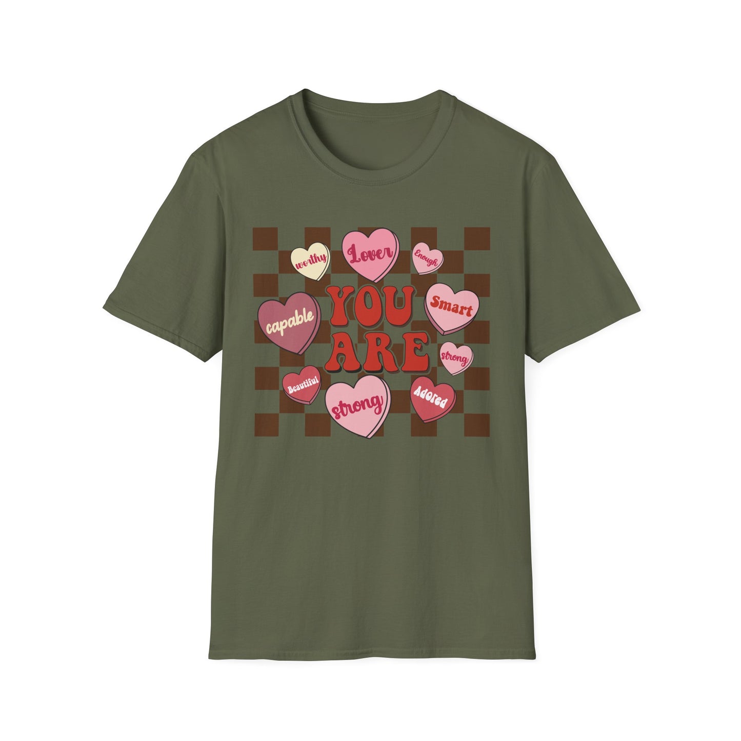 Empowering 'You Are' Positive Affirmation T-Shirt - Retro Candy Heart Self-Love Tee for Women & Teens - Ultimate Confidence Booster Gift