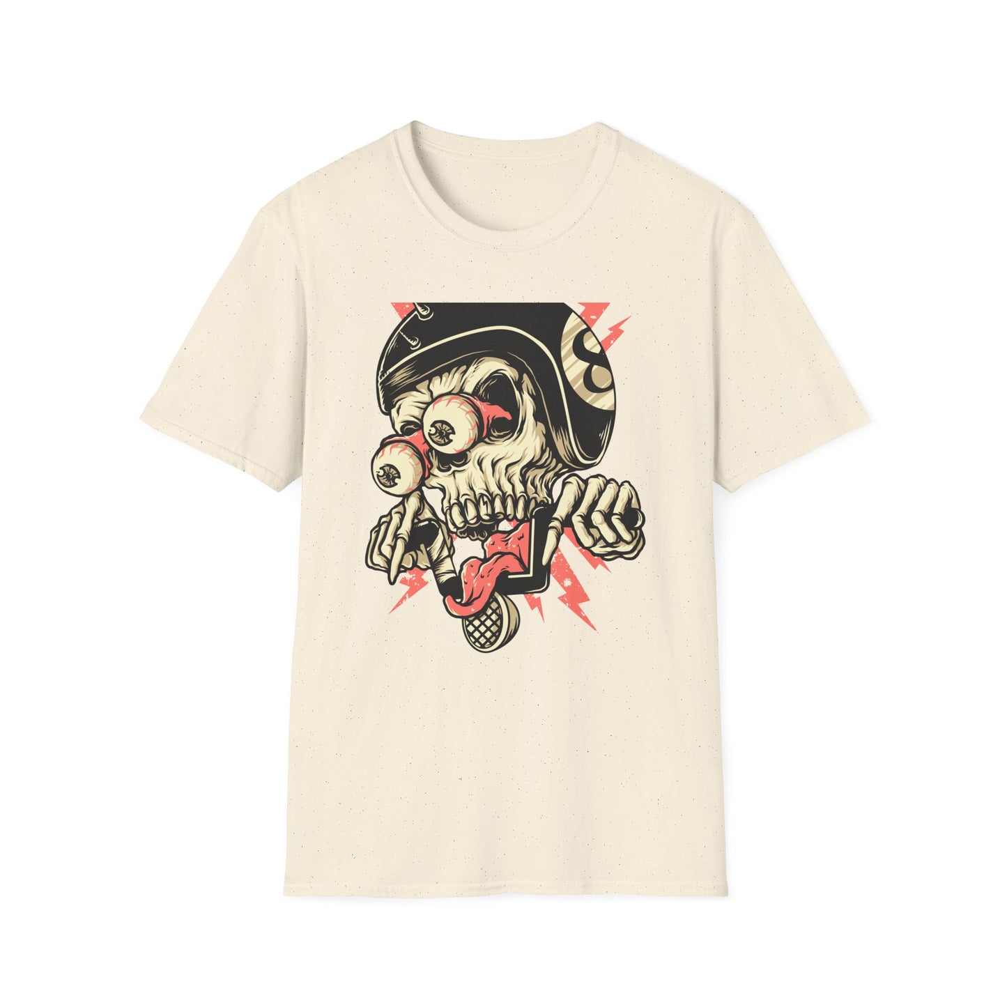 Epic 8-Ball Biker Skull T-Shirt | Spiked Helmet & Popping Eyes Graphic Tee | Unique Grunge Rocker Style Apparel