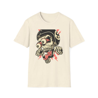 Epic 8-Ball Biker Skull T-Shirt | Spiked Helmet & Popping Eyes Graphic Tee | Unique Grunge Rocker Style Apparel
