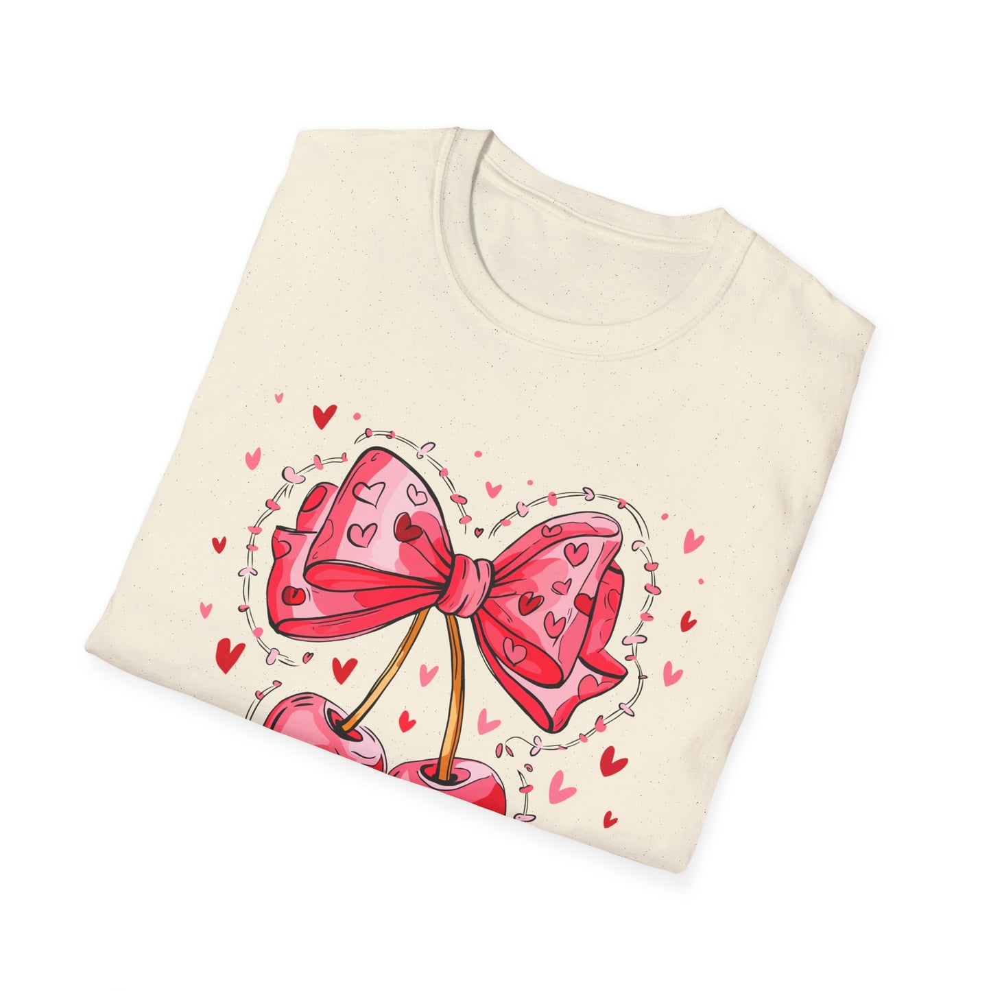 Sweet Cherries & Heart Bow T-Shirt | Adorable Pink Love Design Tee for Women - Perfect Gift