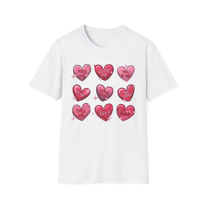 Charming Sweetheart Candy Hearts T-Shirt | Iconic Valentine's Day Love Messages Tee for Couples & Friends