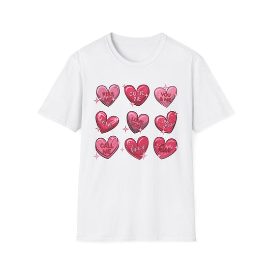Charming Sweetheart Candy Hearts T-Shirt | Iconic Valentine's Day Love Messages Tee for Couples & Friends