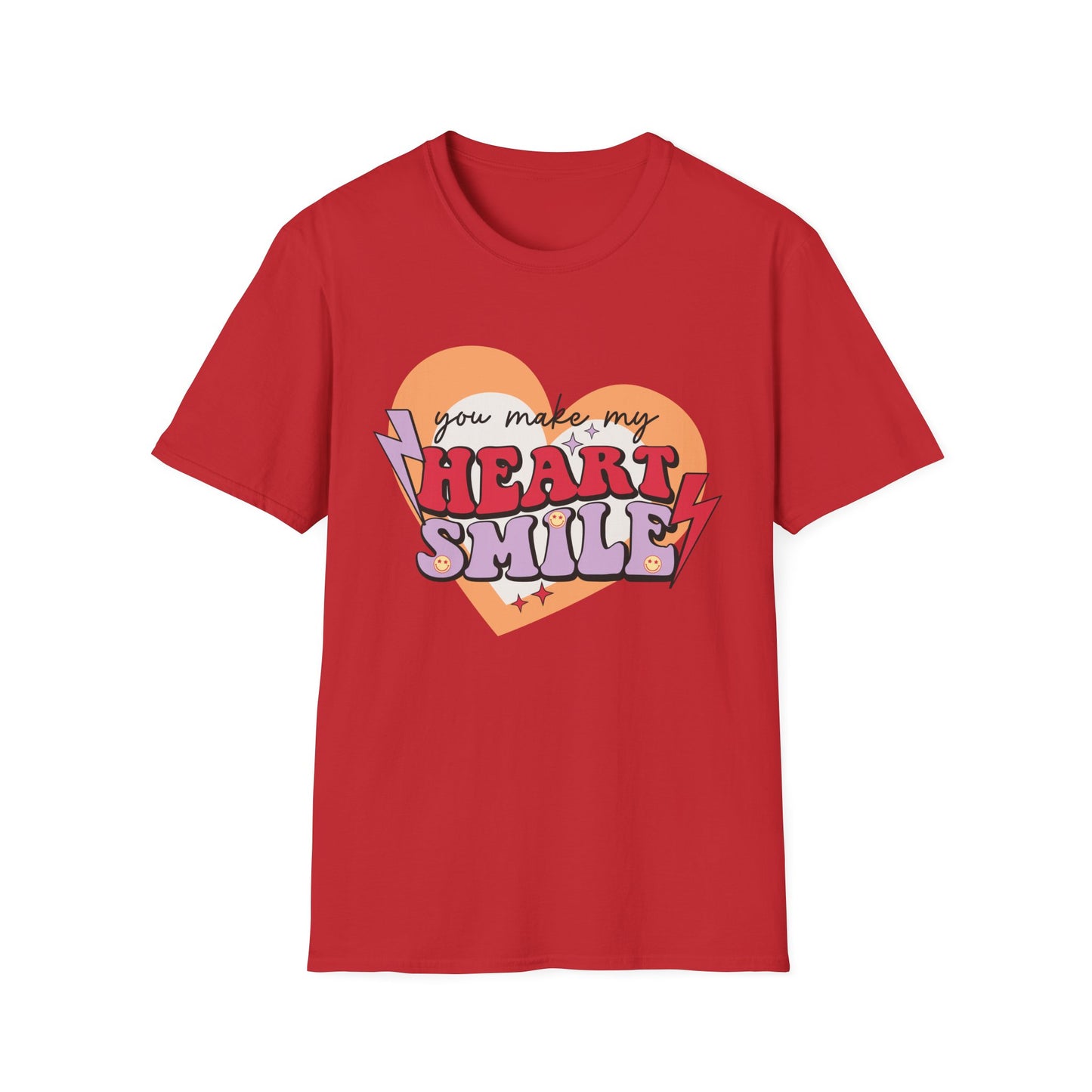 Trendy Groovy 'You Make My Heart Smile' Retro T-Shirt | Charming Aesthetic Love & Happy Face Valentine's Gift Tee