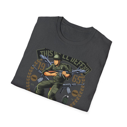 Epic American Soldier "This We'll Defend" T-Shirt | Vintage 1965 Military Veteran Patriot USA Tee