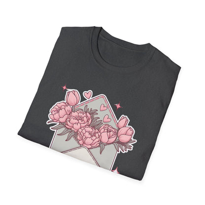 Charming 'Take All My Love' Floral T-Shirt - Romantic Peony & Tulip Envelope Tee | Sweet Valentine's Day Gift for Her