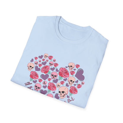 Captivating Goth Skulls & Roses Heart T-Shirt | Edgy 'Love You Till My Lungs Give Out' Tee | Unique Dark Romance Apparel Gift
