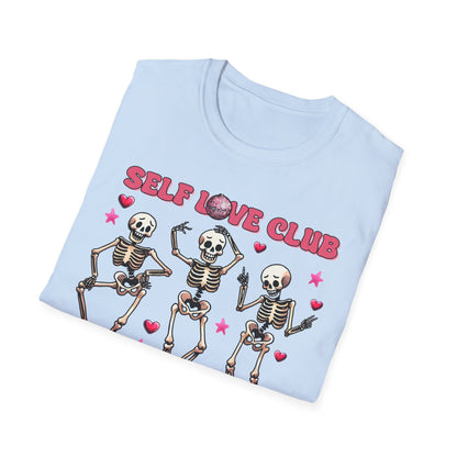 Groovy Self Love Club T-Shirt | Empowering Dancing Skeletons & Disco Ball Design | Trendy & Unique Top
