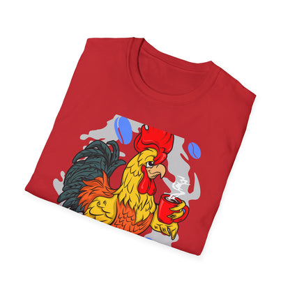 Hilarious Coffee Rooster T-Shirt for Early Birds & Coffee Lovers | Charming Morning Wake-Up Tee with Bunny Slippers | Unique Gift