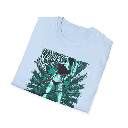 Bold 'Feast of Sacrifice' T-Shirt - Edgy Pin-Up Girl, Flaming Skulls & Tattoo Art for Goth & Alternative Style