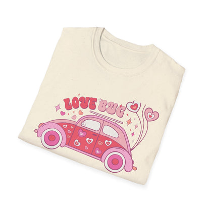 Groovy Love Bug T-Shirt | Adorable Retro Pink VW Beetle & Hearts | Sweet Valentine's Day Gift for Her