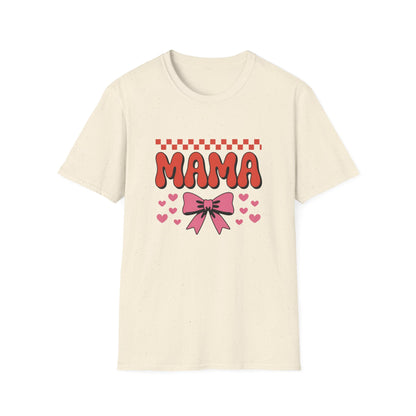 Retro Mama T-Shirt - Cute Pink Bow & Hearts Tee | Perfect Mother's Day Gift for Groovy Moms & New Moms