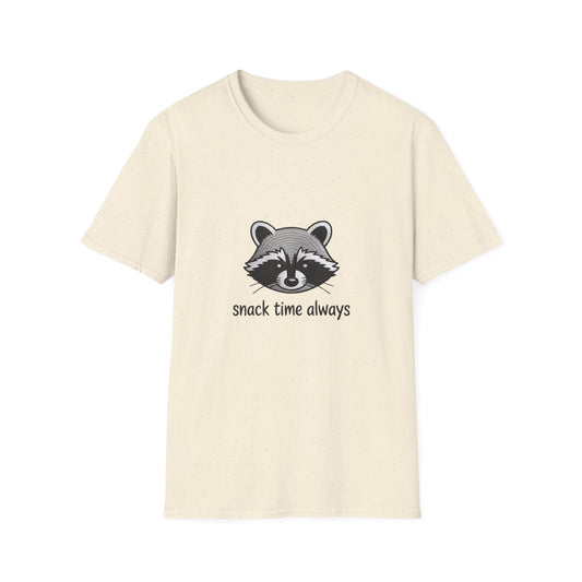 Adorable Raccoon 'Snack Time Always' Embroidered T-Shirt | Funny Foodie Animal Lover Premium Tee