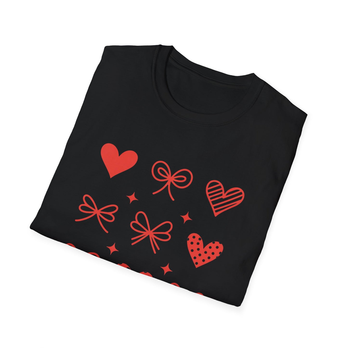Adorable Valentine's Day Hearts & Bows T-Shirt | Sweet Romantic Love Graphic Tee for Women, Girls & Teens