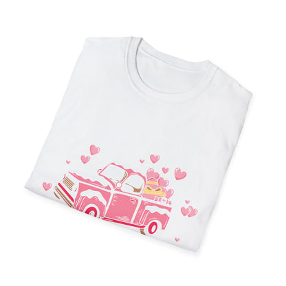 Adorable Pink Vintage Pickup Truck T-Shirt - Sweet Valentine's Day Hearts & Gifts Tee for Her | Charming Love Design