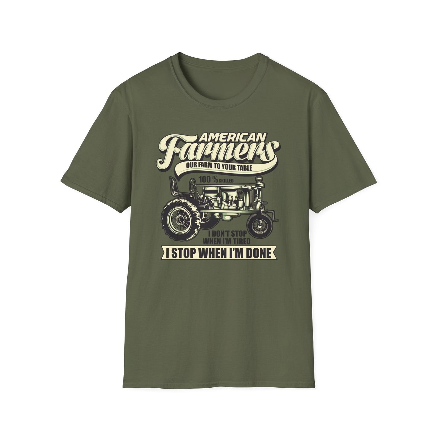 Dedicated American Farmers T-Shirt | Vintage Tractor Farm Life Tee | 'I Stop When I'm Done' Hard Work Agriculture Shirt Gift