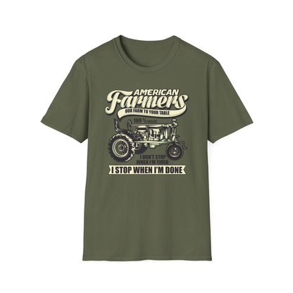 Dedicated American Farmers T-Shirt | Vintage Tractor Farm Life Tee | 'I Stop When I'm Done' Hard Work Agriculture Shirt Gift