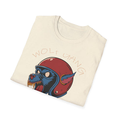 Fierce Wolf Gang T-Shirt | Aggressive Werewolf Biker Head in Retro Helmet Tee | Unleash Your Wild Spirit