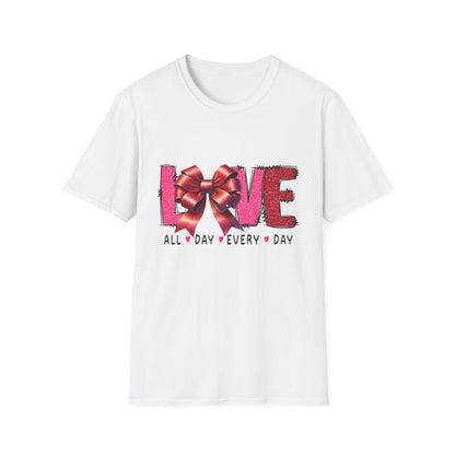 Sparkling LOVE Glitter Bow T-Shirt | Chic Valentine's Day Tee for Her | Dazzling Romantic Gift